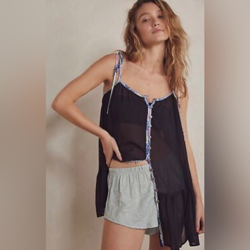 Free People Bali Sweet Nothing chiffon slip  mini dress in black size small